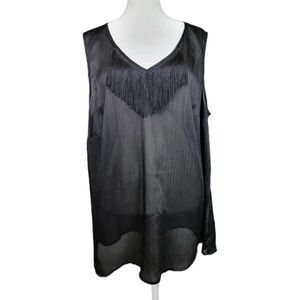 NWT Womens Sleeveless Blouse Top Plus Size 18/20 Black V Neck Fringe Romantic